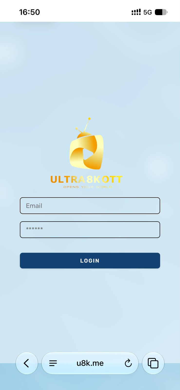 Ultra 8K reseller panel login screen on iPhone